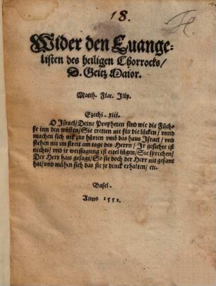 Wider den Euangelisten des heiligen Chorrocks, D. Geitz Maior