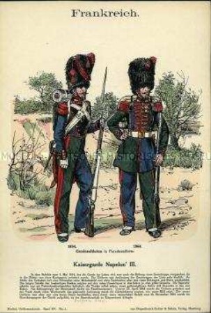 Uniformdarstellung, Gemeine des Genie-Korps der Kaisergarde, Zweites Kaiserreich Frankreich, 1854/1864.