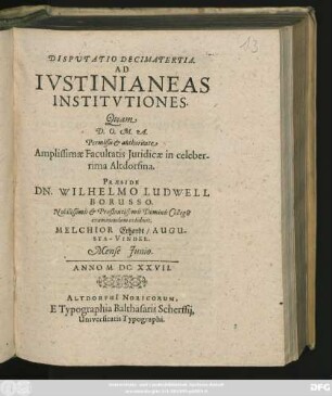Disputatio Decimatertia. Ad Iustinianeas Institutiones