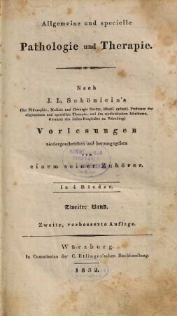 Allgemeine und specielle Pathologie und Therapie : in 4 Bänden, 2