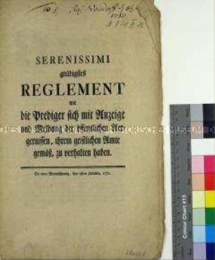 Verhaltensregeln für Prediger, wie sie mit öffentlichen Ärgernissen umzugehen haben, ausgestellt von Karl I. Herzog von Braunschweig und Lüneburg