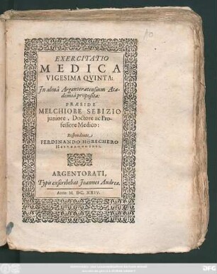 Exercitatio Medica Vigesima Quinta