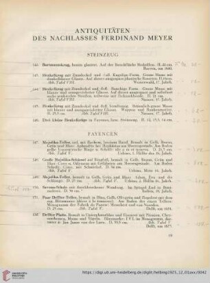 Antiquitäten des Nachlasses Ferdinand Meyer (Nr. 142-564)