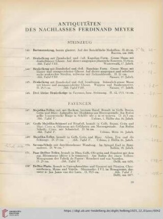 Antiquitäten des Nachlasses Ferdinand Meyer (Nr. 142-564)