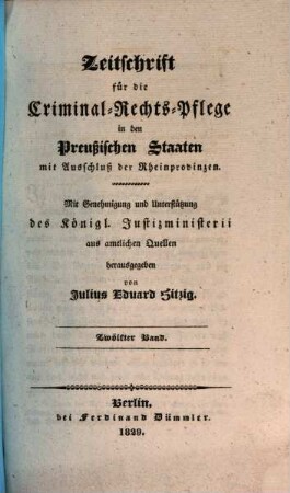 Zeitschrift für die Criminal-Rechts-Pflege in den preussischen Staaten mit Ausschluß der Rheinprovinzen. 12, 12. 1829