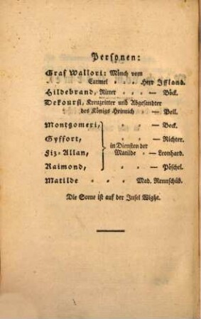 Der Mönch vom Carmel : Ein dramatisches Gedicht in fünf Aufzügen. Auf der Mannheimer Bühne den 10. Sept. 1786 zum erstenmale aufgeführt