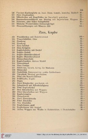 Zinn, Kupfer (Nr. 243-296)