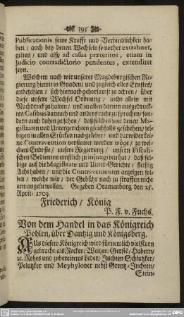 Von dem Handel in das Königreich Pohlen, über Dantzig und Königsberg