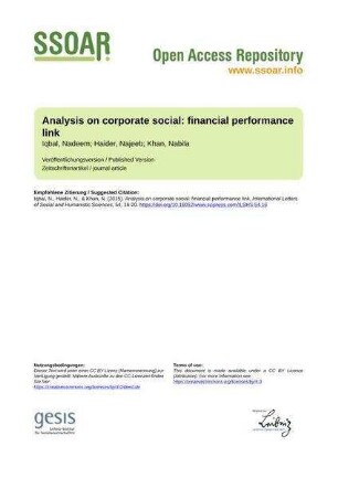 Analysis on corporate social: financial performance link