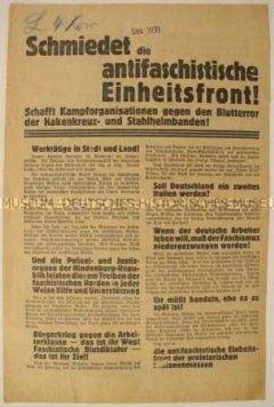 Programmatischer Aufruf zur Mitgliederwerbung und Gründung eines Kampfbundes gegen den Faschismus