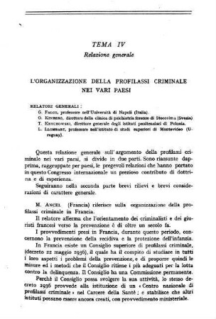 137-176, Tema IV: L'organizazzione della profilassi criminale nei vari paesi