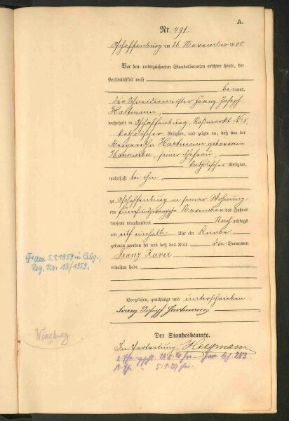 Standesamtsbuch der Stadt Aschaffenburg: Geburten 365/1900 - 184/1901