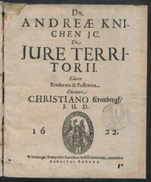 Dn. Andreae Knichen IC. De Iure Territorii