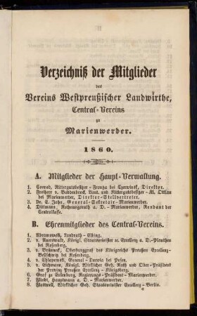 Verzeichniß der Mitglieder des Vereins Westpreußischer Landwirthe, Central-Vereins zu Marienwerder