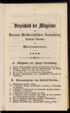 Verzeichniß der Mitglieder des Vereins Westpreußischer Landwirthe, Central-Vereins zu Marienwerder