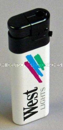 Feuerzeug mit Werbeaufdruck für "West Lights"-Zigaretten