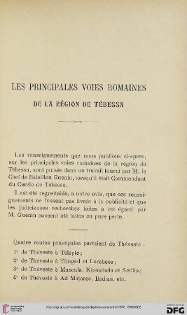 Sér. 5: Les principales voies romaines de la région de Tébessa