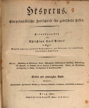 Hesperus : encyclopädische Zeitschrift für gebildete Leser. 1820,3 = Bd. 27