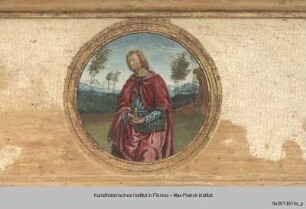 Geburt und Anbetung Christi : Predella mit der trauernden Maria, Auferstehung Christi und dem Heiligen Johannes Evangelista