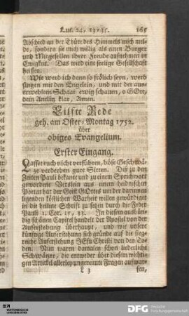 Eilfte Rede geh. am Oster-Montag 1752. über obiges Evangelium.