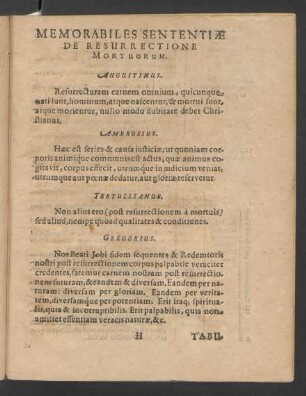Memorabiles Sententiae De Resurrectione Mortuorum.