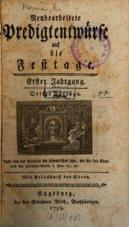 Neubearbeitete Predigtentwürfe auf alle Festtage, 1. 1795