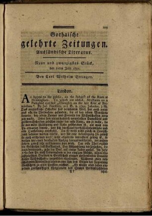 Neun und zwanzigstes Stück, den 21ten Julii 1792.