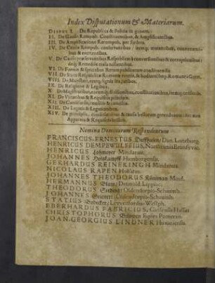 Index disputationum & materiarum.