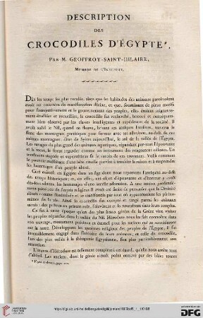 Description des crocodiles d'Égypte