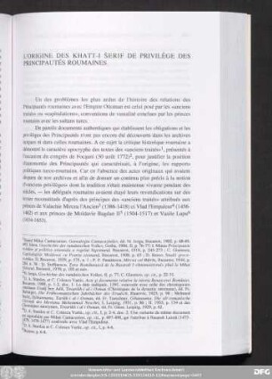 L'Origine des Khatt-i Šerif De Privilège Des Principautés Roumaines
