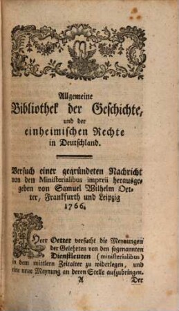 Carl Renatus Hausens Allgemeine Bibliothek der Geschichte und der einheimischen Rechte in Deutschland. 1,1