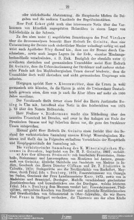 Die vorhistorische Sammlung des Mineralogischen Museums Dresden, begründet 1867
