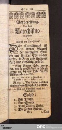 Vorbereitung. Von dem Catechismo insgemein.