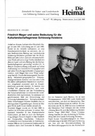 Nr. 6/7 - 92. Jahrgang - Neumünster, Juni/Juli 1985