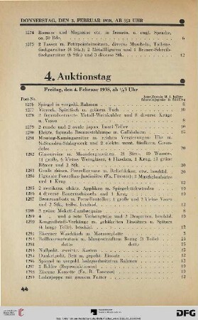 4. Auktionstag Freitag, den 4. Februar 1938, ½ 3 Uhr (Nr. 1276-1700)