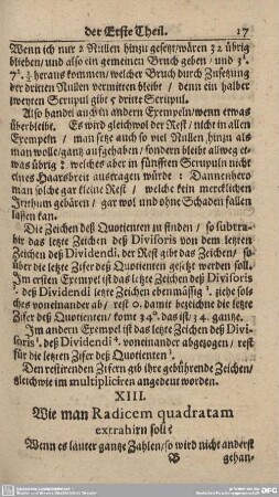 XIII. Wie man Radicem quadratam extrahirn soll?
