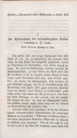 653-656 Zur Ehrenrettung der würtembergischen Kastenordnung v. J. 1536