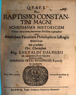 De baptismo Constantini Magni Schediasma historicum : varias circa eum sententias strictim expendens