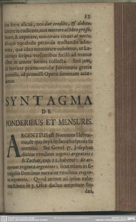 Syntagma De Ponderibus Et Mensuris