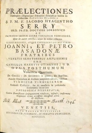 Praelectiones theologicae, dogmaticae, polemicae, scholasticae, 4. De conciliis ...