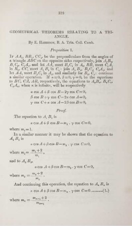 Geometrical theorems relating to a triangle.