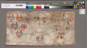 8er-Wappenahnentafel der Agnes Gräfin von Sulz. Ohne Urkundentext, ohne Siegel.