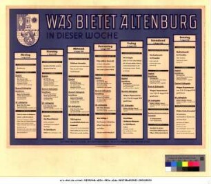 Originaltitel: Was bietet Altenburg in dieser Woche 1. August bis 7. August 1949 Mitgeteilt vom Städtischen Kulturamt Altenburg