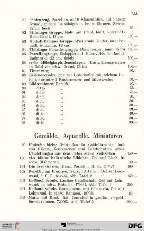 Gemälde, Aquarelle, Miniaturen (Nr. 99-140)
