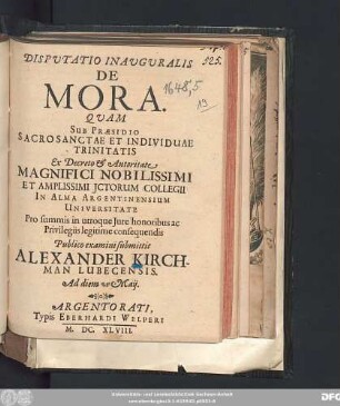 Disputatio Inauguralis De Mora