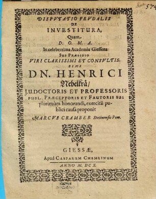 Dispvtatio Fevdalis De Investitura