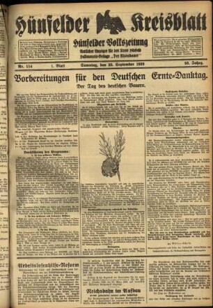 Erste Ausgabe vom Samstag, den 23. September 1933.
