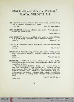 Práce ze želvoviny, perletě, zlata, nerostů a j.(Nr. 253-270)
