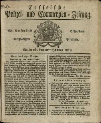 Nr. 6, Mittwoch, den 21sten Januar 1818
