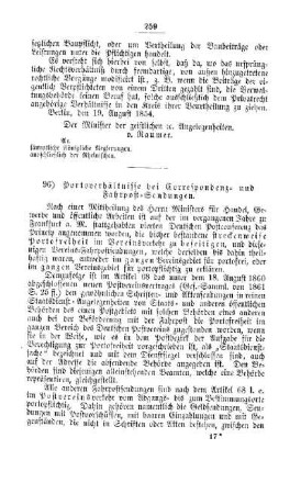 Portoverhältnisse bei Correspondenz- und Fahrpost-Sendungen : [I. Allgemeine Verhältnisse der Behörden und Beamten]